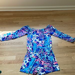 Lily Pulitzer long sleeve, boatneck/off the shoulder romper short.